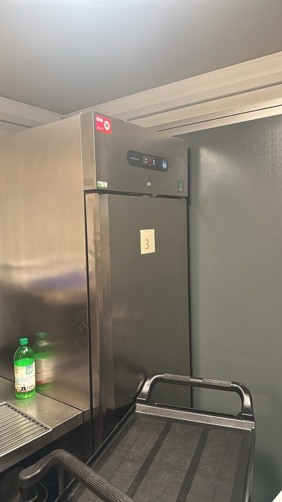 Upright stainless freezer labelled 3 showing minus 20 degrees